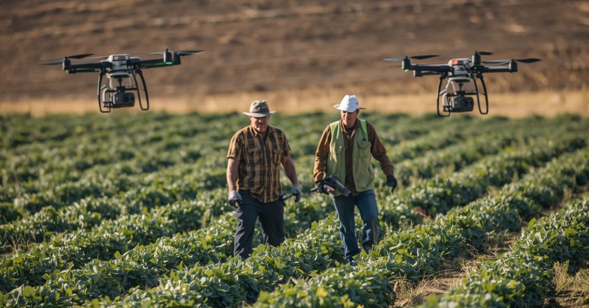 agriculteurs utilisent des drones avec ia colmar alsace